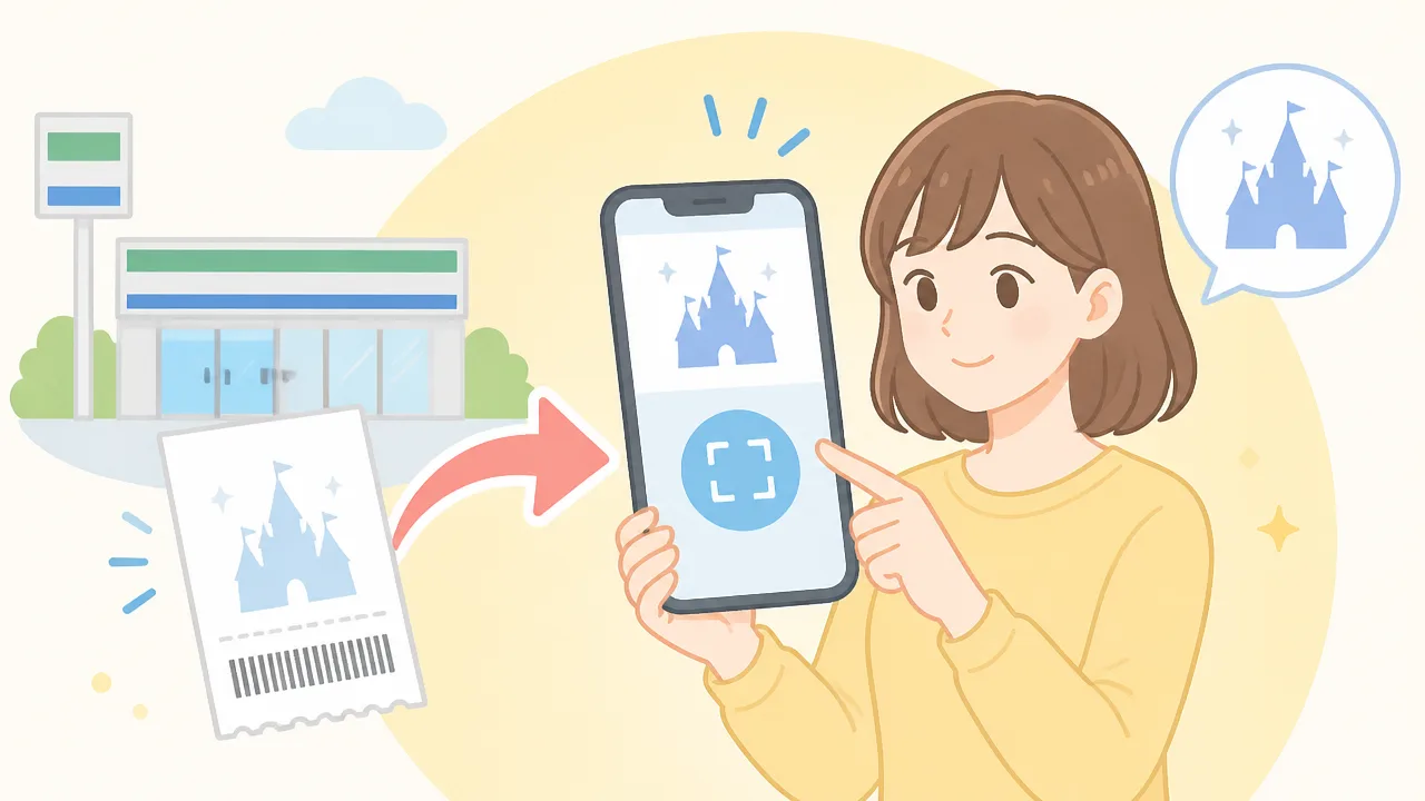 コンビニのディズニーチケットをアプリに取り込む方法と表示されない時の対処法